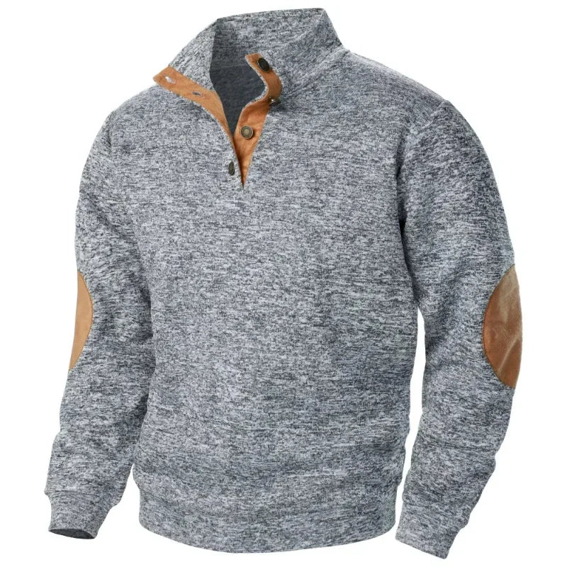 Ted Men's Casual Patched Elbow Quarter-Button Sweater