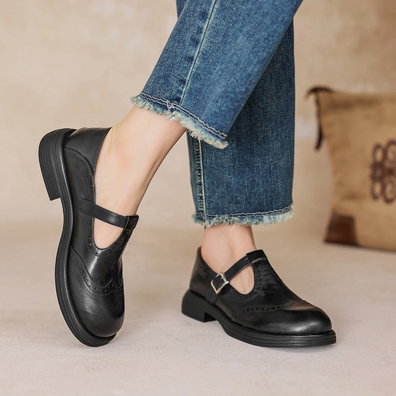 Amara Women's Leather Mary Jane Brogue Flats