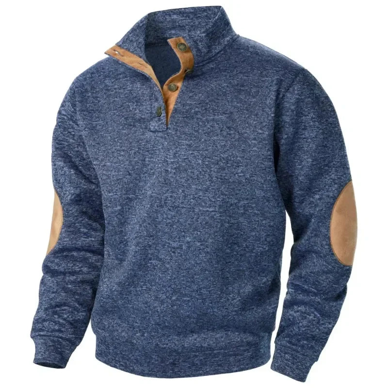 Ted Men's Casual Patched Elbow Quarter-Button Sweater