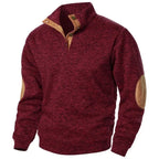 Ted Men's Casual Patched Elbow Quarter-Button Sweater