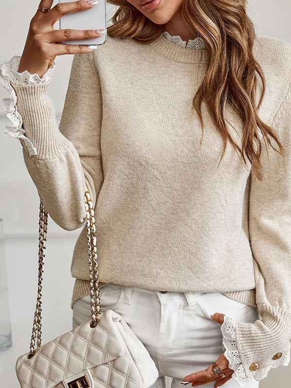 Abigail Women's Lace-Trimmed Knit Crewneck Sweater