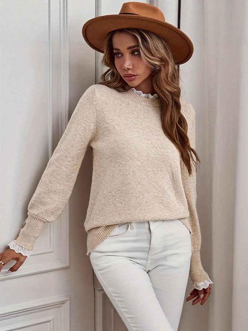 Abigail Women's Lace-Trimmed Knit Crewneck Sweater